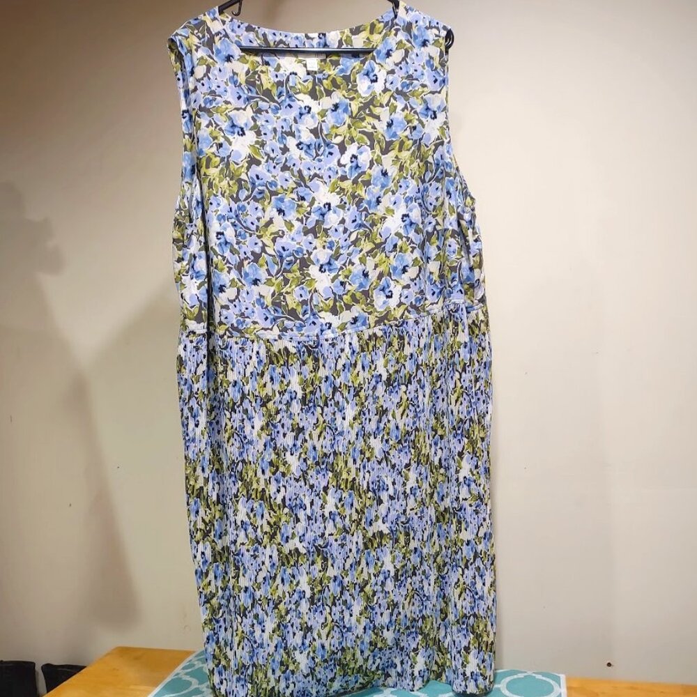 J. JILL NWOT WATERCOLOR FLORAL SLEEVELESS DRESS MICRO PLEATED SKIRT MIDI 3X